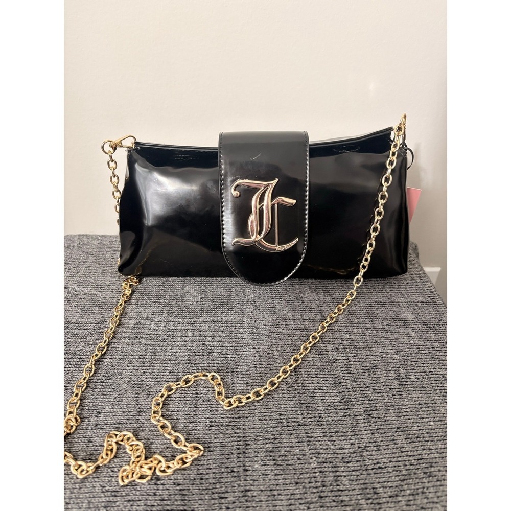 NWT Juicy Couture Crossbody Baguette Bag, Black Gold Logo - Picture 7 of 9